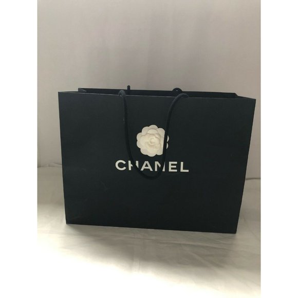 CHANEL Camellia Paper Shopping Bag Black 13" x 17" x 6" - Picture 2 of 10